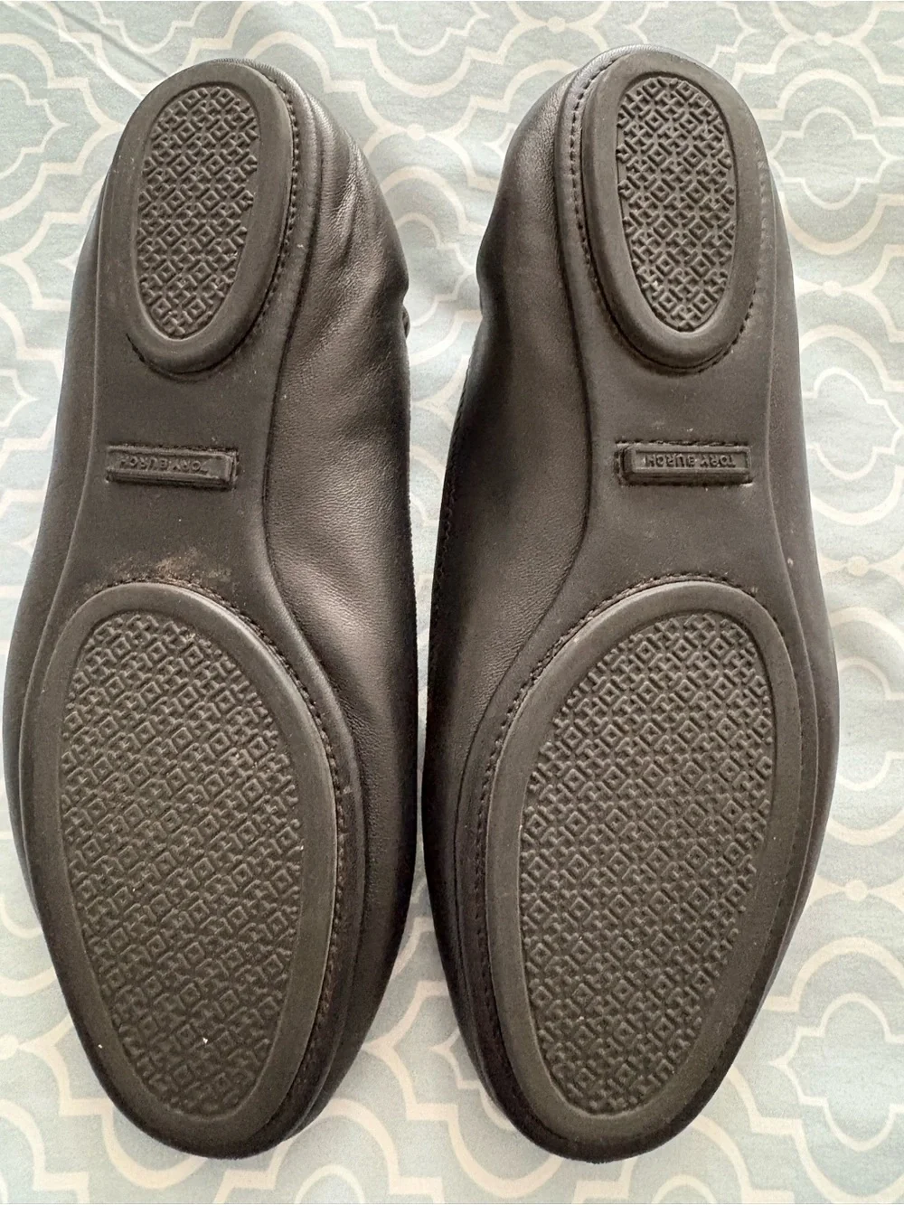 Tory Burch Black Leather Logo Ballet Flats